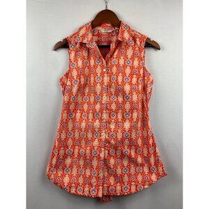 Liz Claiborne Sleeveless Button-Up Blouse Size 2 Red & White Pattern